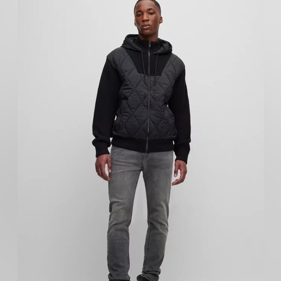 Brand new Hugo boss MIXED-MATERIAL ZIP-UP HOODIE WITH ONION QUILTING size M - Picture 2 of 11